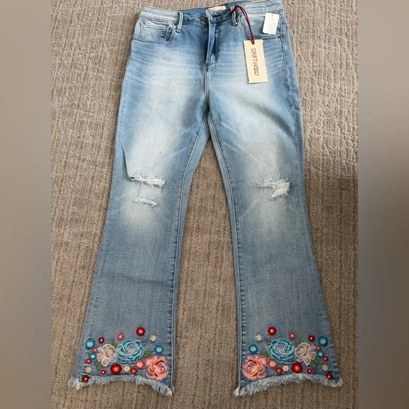 DRIFTWOOD Light Blue Floral Embroidered Jeans - Picture 2 of 7